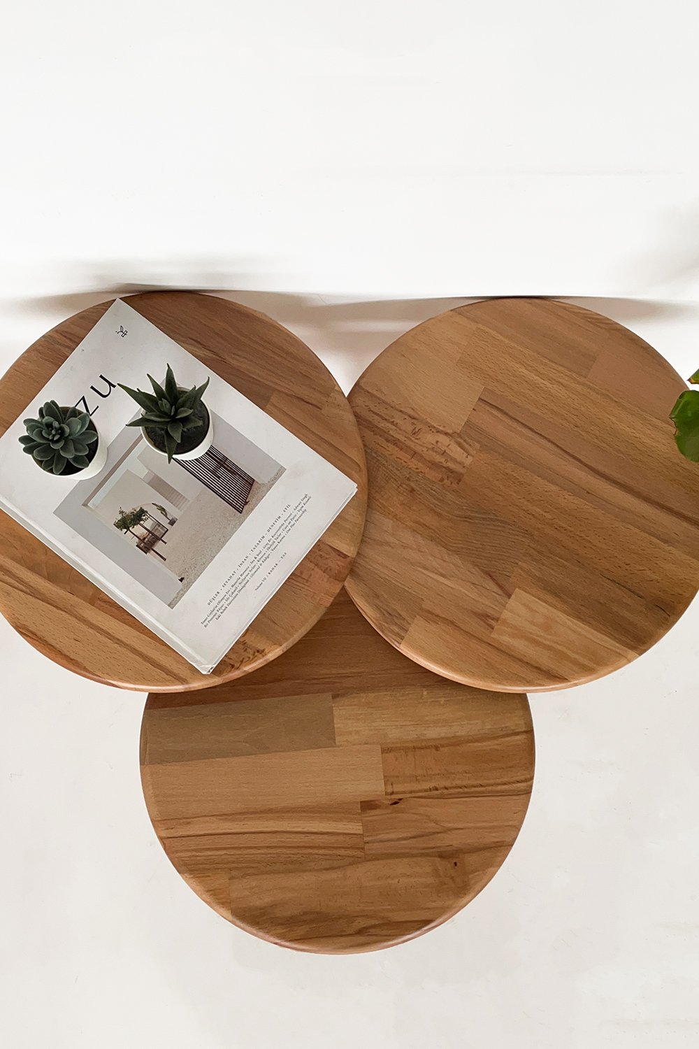 Fagus Wood-Doğal Masif Ahşap Yörünge Sehpa Seti - 3'lü Zigon Yuvarlak Modern Takım - Yan, Dekoratif Sehpa - Kayın-Sehpa-4-fleurdirect.live