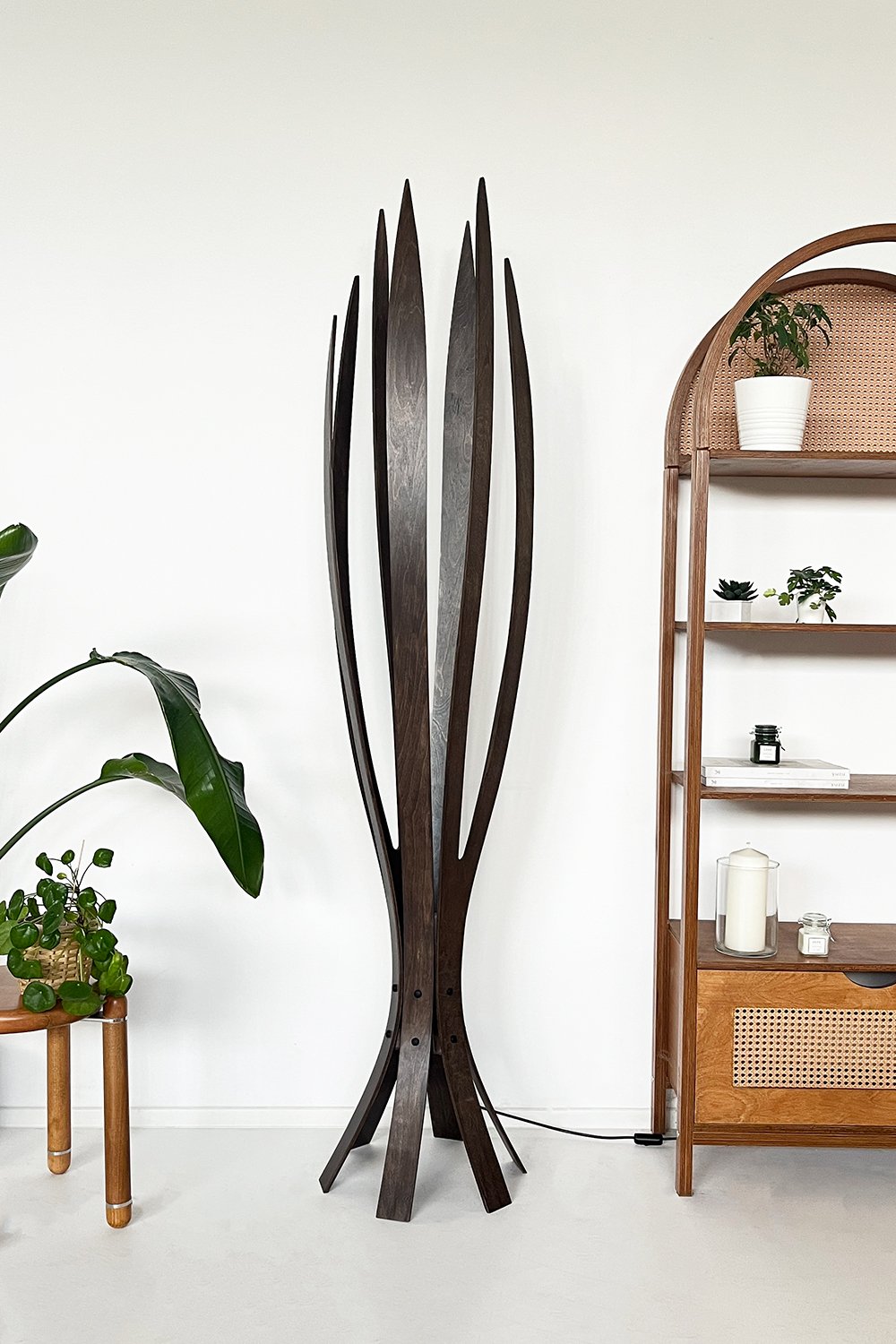 Fagus Wood-''hedra Lambader, İskandinav Tarzı Ahşap Lambader, Dekoratif Yer Lambası, Modern Salon Aydınlatma'' (cevi̇z)-Lambader-2-fleurdirect.live