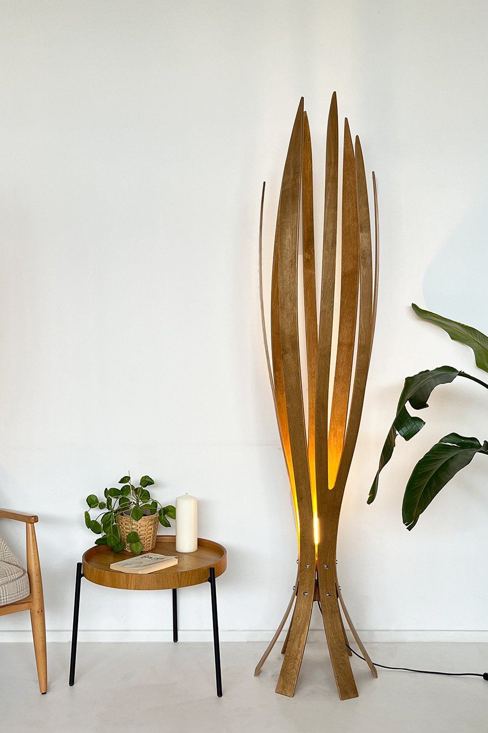 Fagus Wood-''hedra Lambader, İskandinav Tarzı Ahşap Lambader, Dekoratif Yer Lambası, Modern Salon Aydınlatma'' (meşe)-Lambader-7-fleurdirect.live