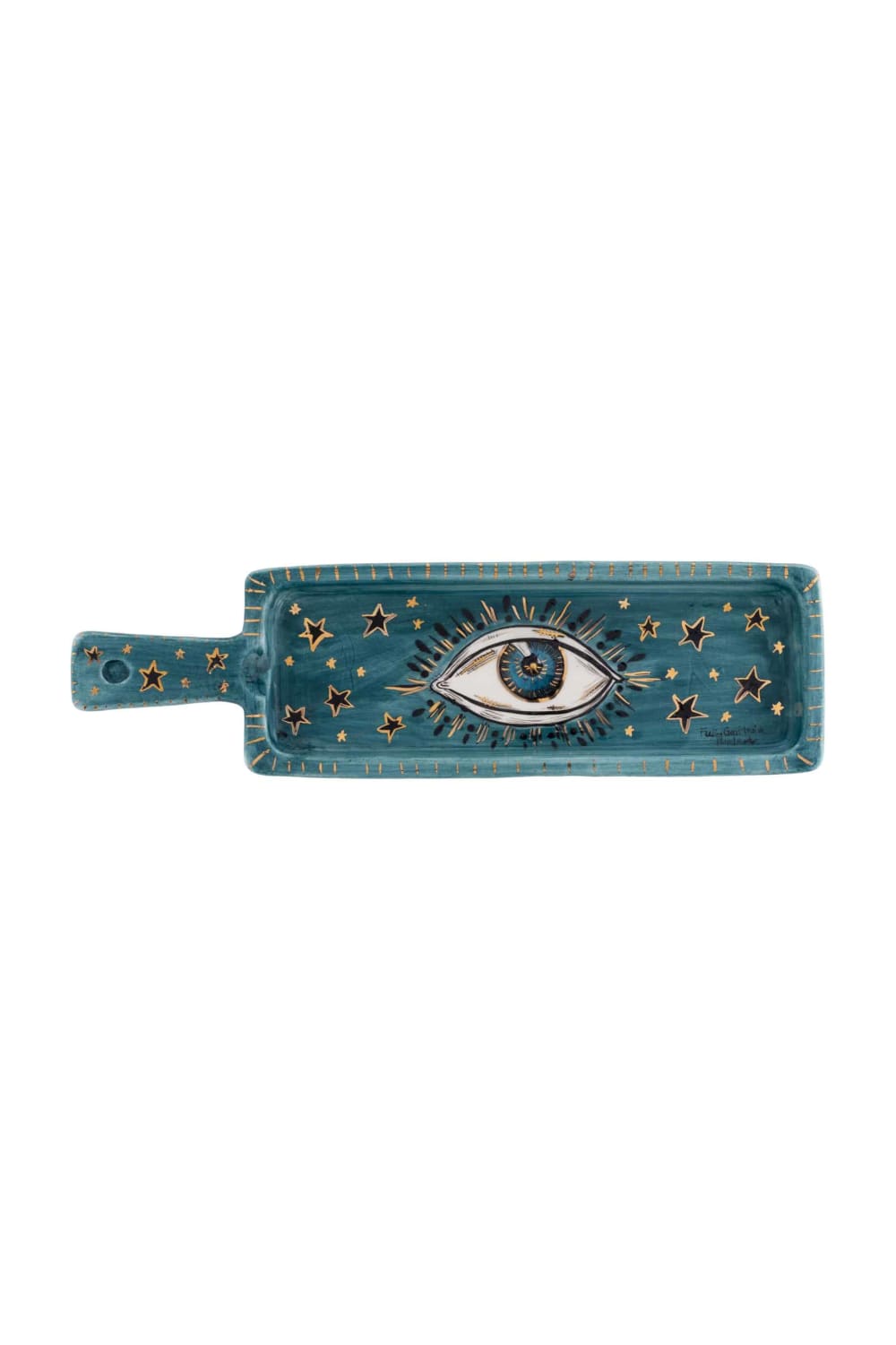 Feeling Good Inside-Inner Eye Collection Mavi Gözlü Handmade Uzun Kulplu Seramik Tepsi-Sunum Aksesuarları-1-fleurdirect.live