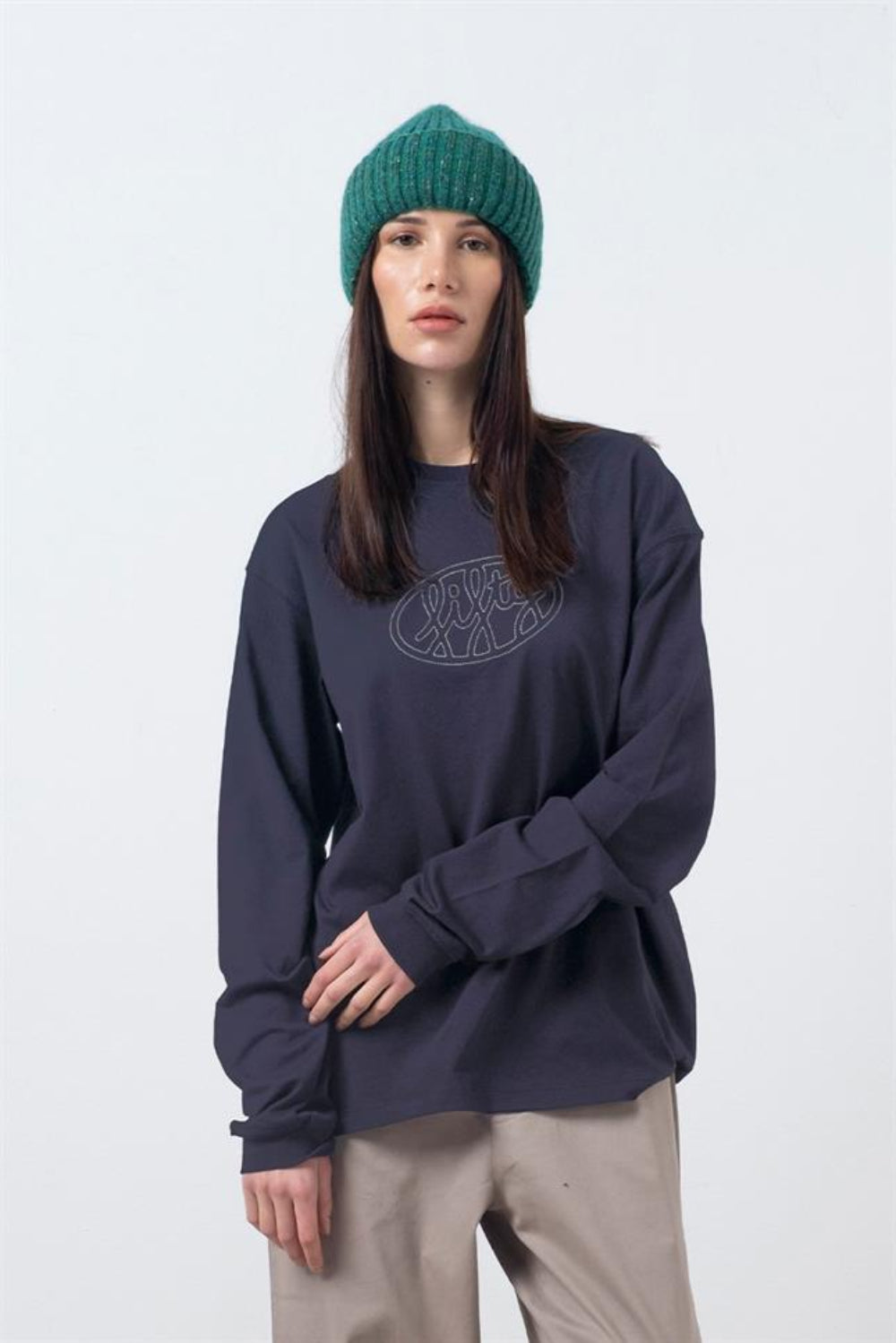 Fifty Pieces-Antrasit Uzun Kollu Oversize T-Shirt-T-Shirts-1-fleurdirect.live