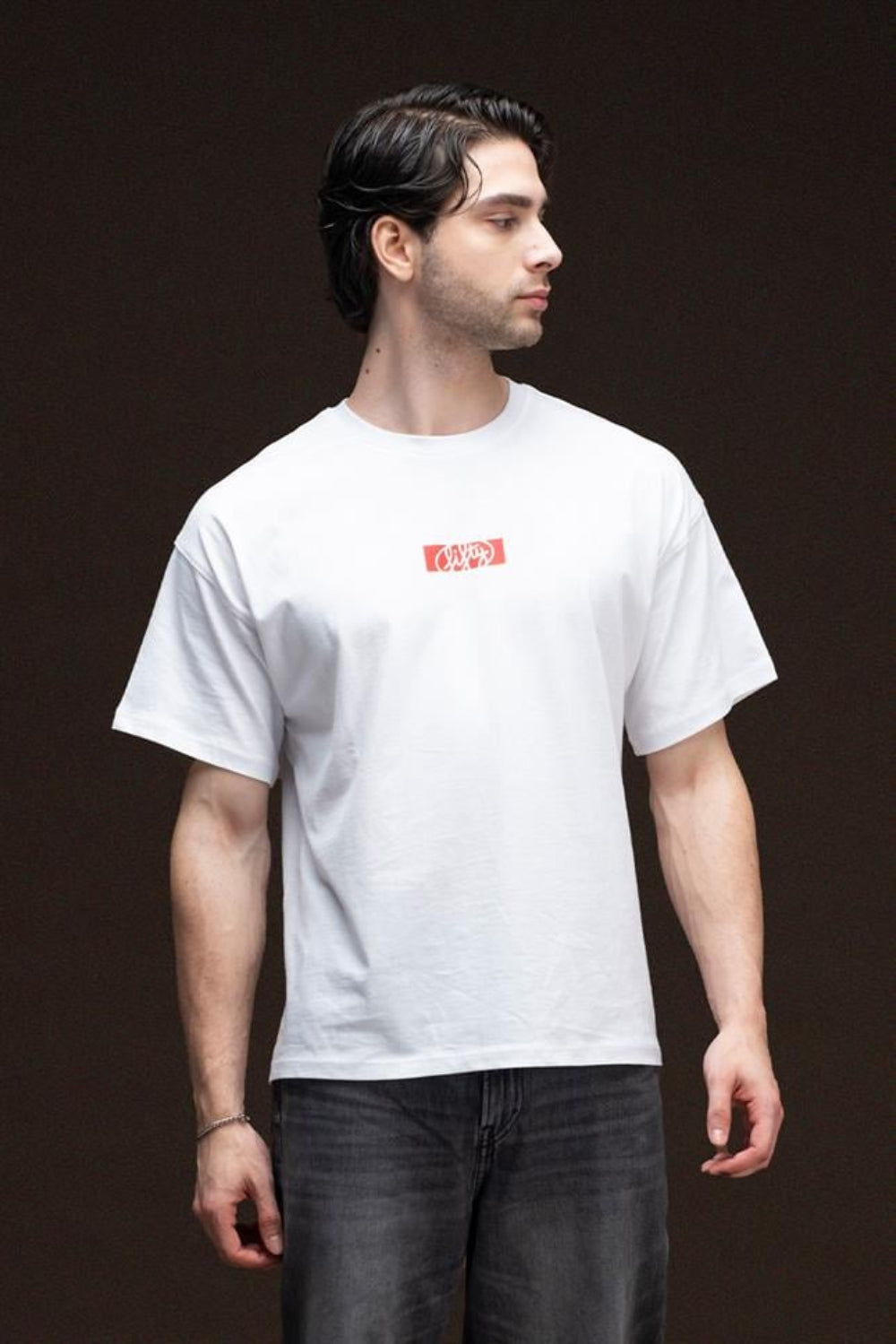 Fifty Pieces-Beyaz Düşük Omuzlu Sırt Baskılı T-Shirt-T-Shirts-1-fleurdirect.live