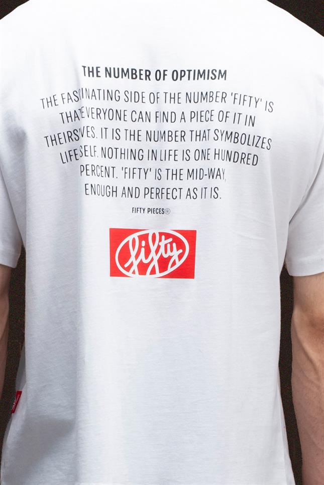 Fifty Pieces-Beyaz Düşük Omuzlu Sırt Baskılı T-Shirt-T-Shirts-4-fleurdirect.live