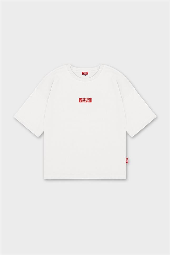 Fifty Pieces-Beyaz Düşük Omuzlu Sırt Baskılı T-Shirt-T-Shirts-7-fleurdirect.live