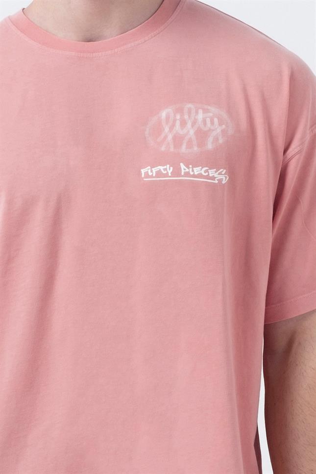 Fifty Pieces-Gül Kurusu Düşük Omuzlu Asit Yıkamalı T-Shirt-T-Shirts-2-fleurdirect.live