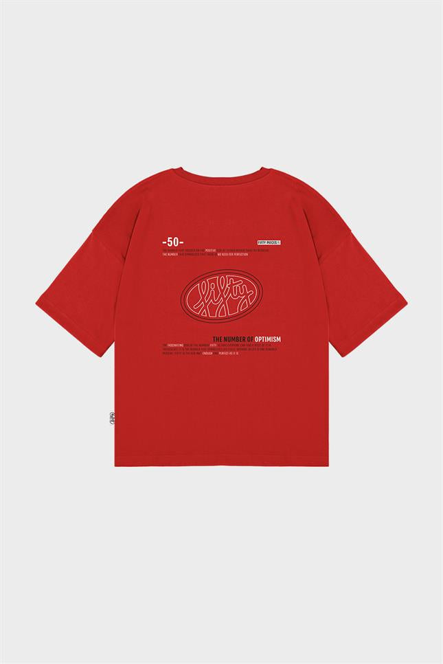 Fifty Pieces-Kadın Kırmızı Oversize Sırt Baskılı T Shirt-T-shirt-9-fleurdirect.live