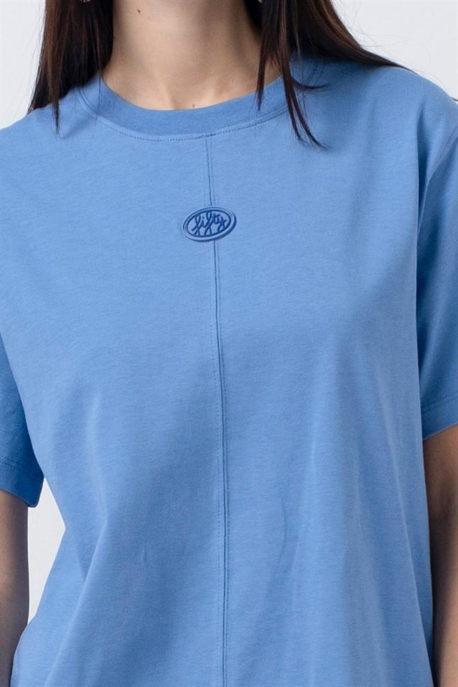 Kadın Mavi Loose Fit Sırt Baskılı T-Shirt