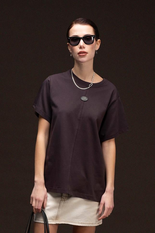 Fifty Pieces-Kahverengi Loose Fit Sırt Baskılı T-Shirt-T-Shirts-2-fleurdirect.live