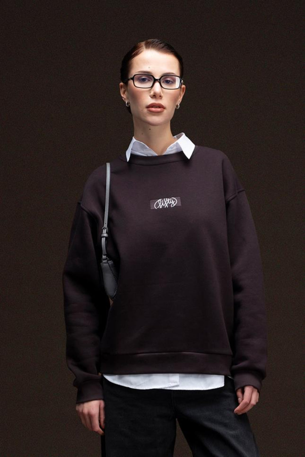 Fifty Pieces-Kahverengi Oversize Sırt Baskılı Sweatshirt-Sweatshirts & Hoodies-1-fleurdirect.live