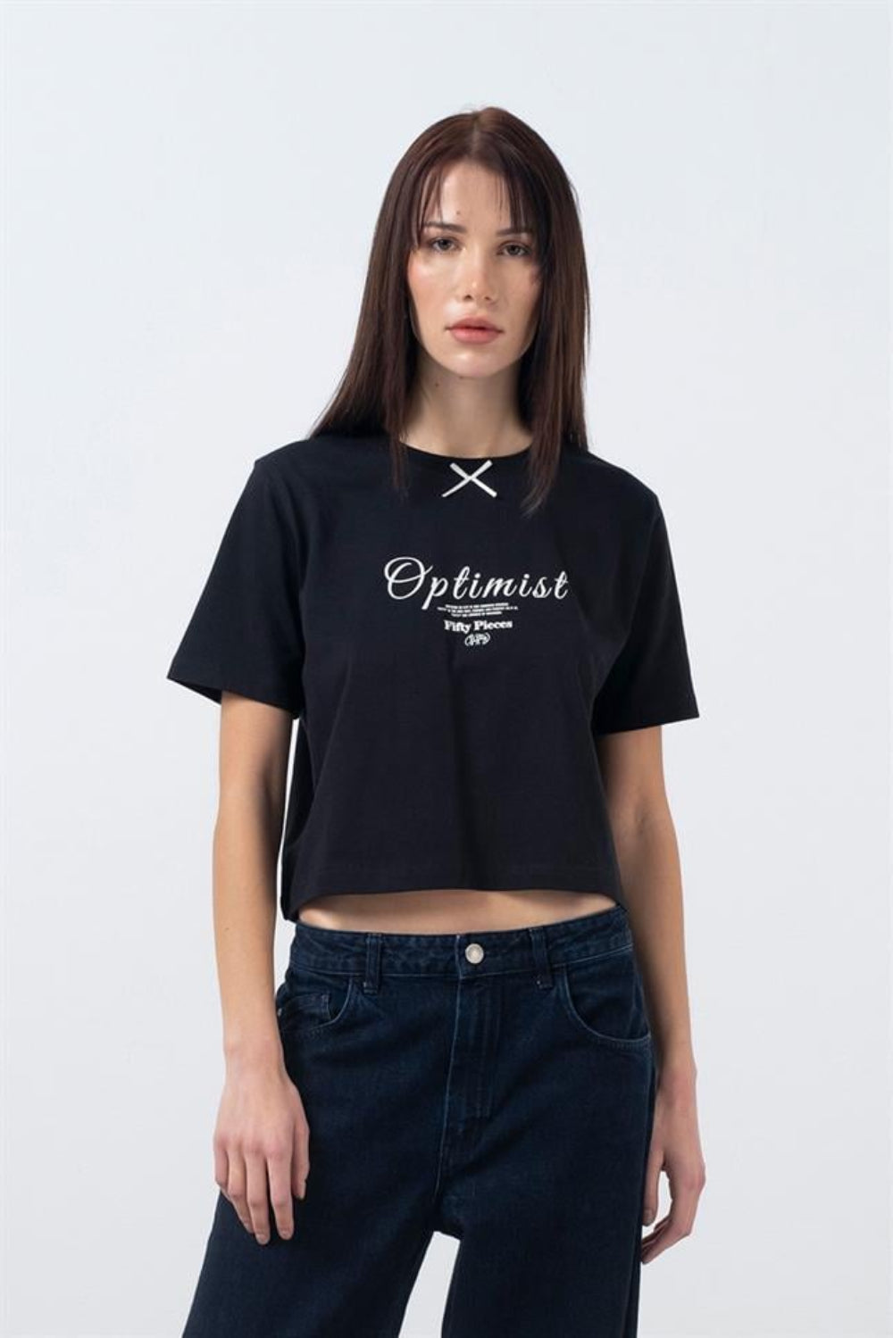 Fifty Pieces-Siyah Fiyonk Detaylı T-Shirt-T-Shirts-1-fleurdirect.live