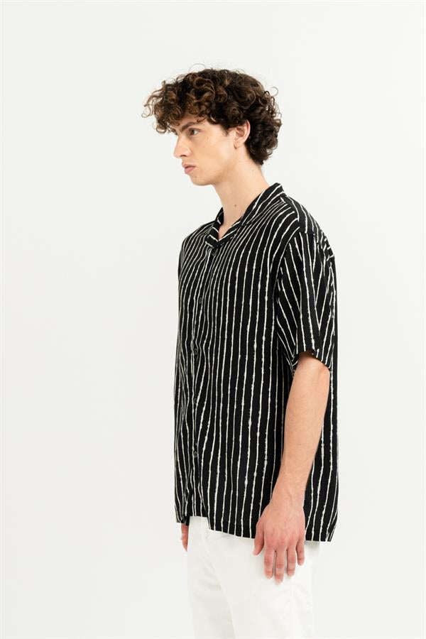 GMG Firenze-Apaj Yaka %100 Viscon Kısa Kol çizgili Erkek Gömlek-Summer'25-10-fleurdirect.live