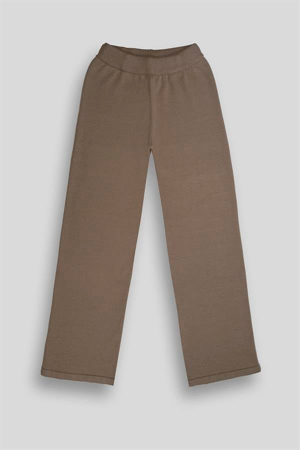 Beli Lastikli Wide Leg Örme Triko Kadın Pantolon