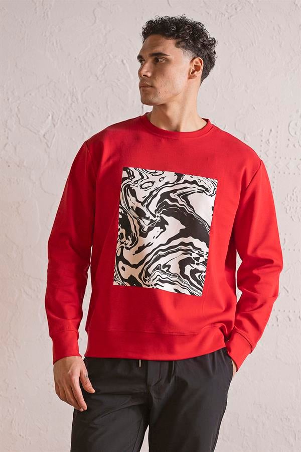GMG Firenze-Bisiklet Yaka Siyah Beyaz Baskılı Erkek Sweatshirt-SWEATSHIRT-4-fleurdirect.live