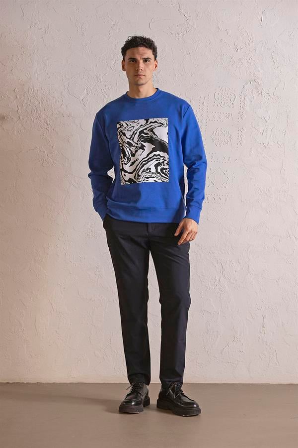 GMG Firenze-Bisiklet Yaka Siyah Beyaz Baskılı Erkek Sweatshirt-SWEATSHIRT-5-fleurdirect.live