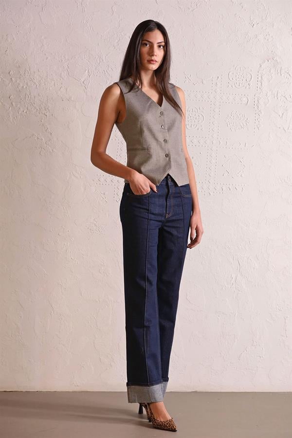 GMG Firenze-Straight Fit Dikiş Detaylı Denim Kadın Pantolon-DENİM PANTOLON-1-fleurdirect.live