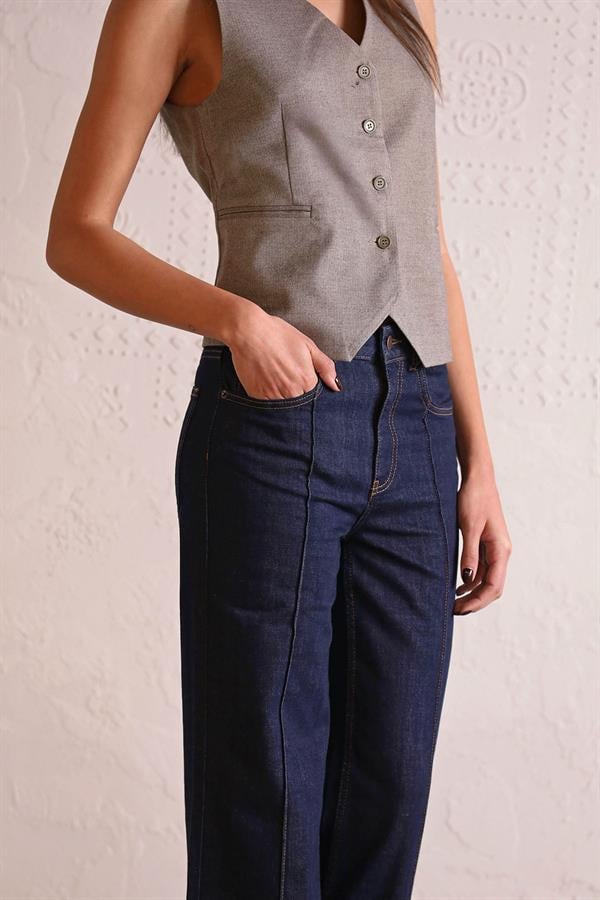 GMG Firenze-Straight Fit Dikiş Detaylı Denim Kadın Pantolon-DENİM PANTOLON-2-fleurdirect.live