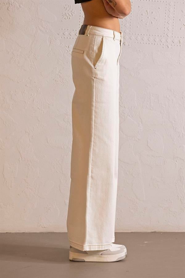 GMG Firenze-Wide Leg Ekru Denim Pantolon-DENİM PANTOLON-3-fleurdirect.live