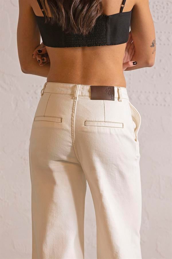 GMG Firenze-Wide Leg Ekru Denim Pantolon-DENİM PANTOLON-5-fleurdirect.live