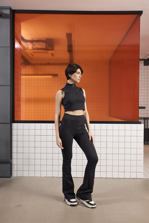 GMG Firenze-Yüksek Bel İspanyol Paçası Fermuarlı örme Kadın Tayt Pantolon-Activewear-2-fleurdirect.live
