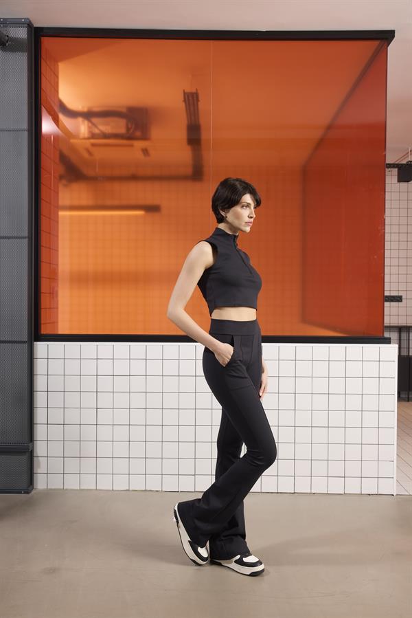 GMG Firenze-Yüksek Bel İspanyol Paçası Fermuarlı örme Kadın Tayt Pantolon-Activewear-3-fleurdirect.live