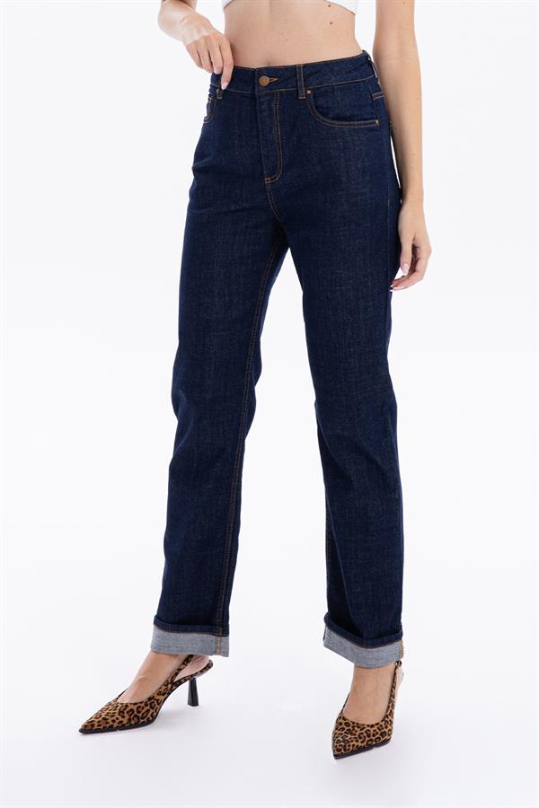 GMG Firenze-Yüksek Bel Straight Fit Denim Kadın Jean Pantolon-DENİM PANTOLON-4-fleurdirect.live