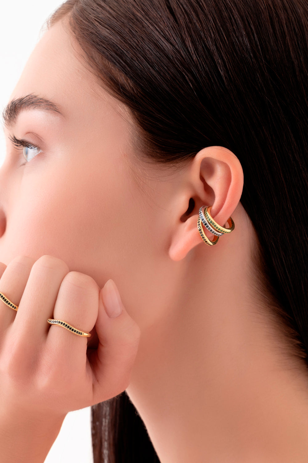 Gal İstanbul-Tiny Earcuff Gold x Black-Küpe-3-fleurdirect.live