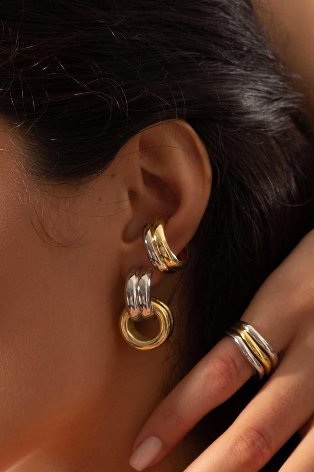 Gal İstanbul-Twin Earcuff Gold-Silver-Küpe-2-fleurdirect.live
