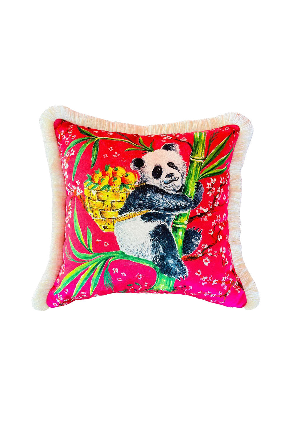 Ge Living-Dekoratif Panda Desenli Pembe Kadife Kırlent Kılıfı ( 45 X 45 )-Kırlent Kılıfı-1-fleurdirect.live