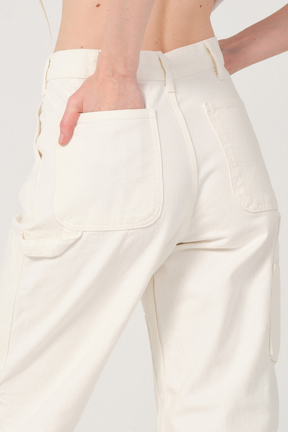 Gennaro-Carpenter Pants - Women Beyaz-Kot Pantolon-2-fleurdirect.live