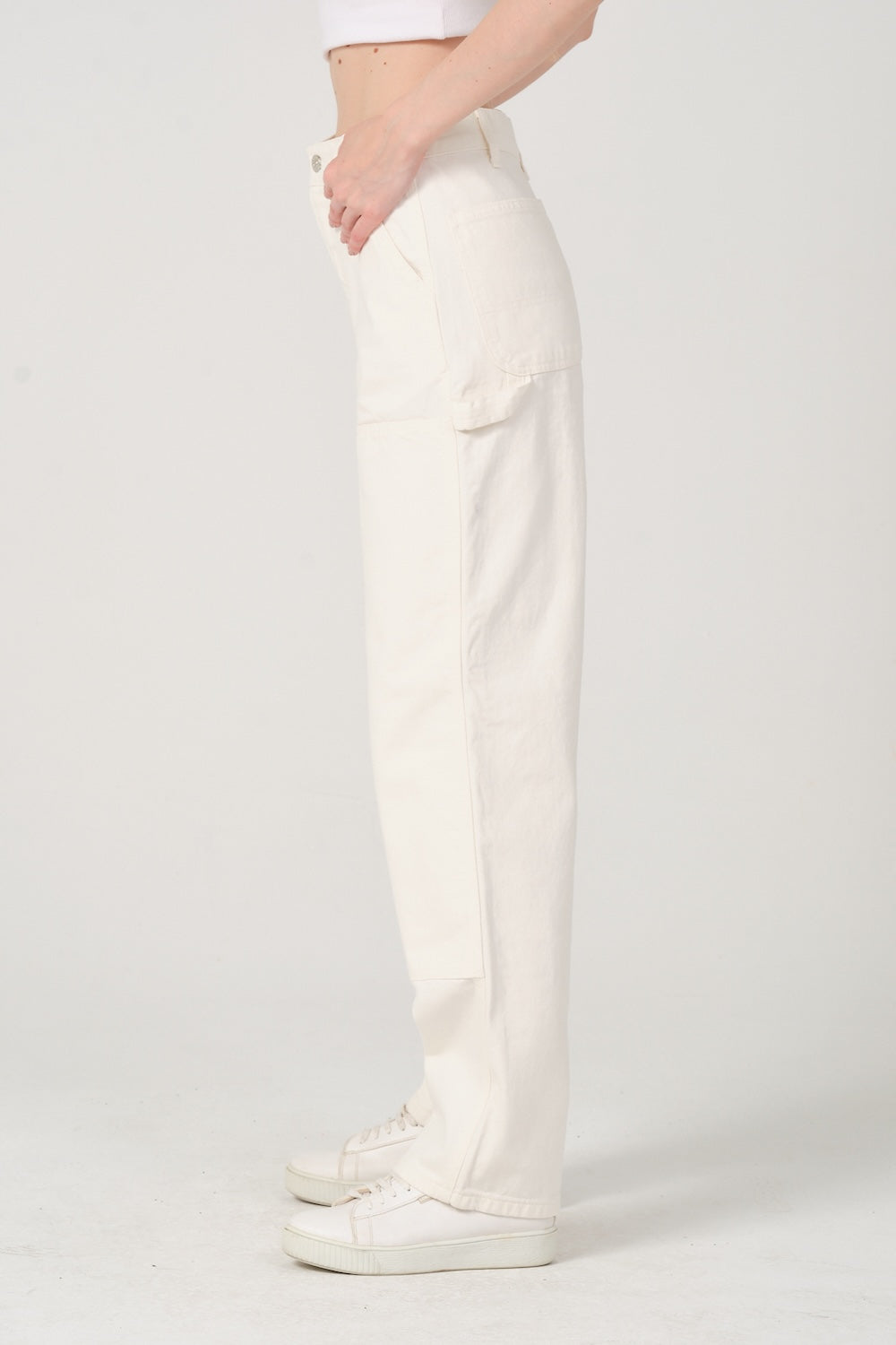 Gennaro-Carpenter Pants - Women Beyaz-Kot Pantolon-4-fleurdirect.live