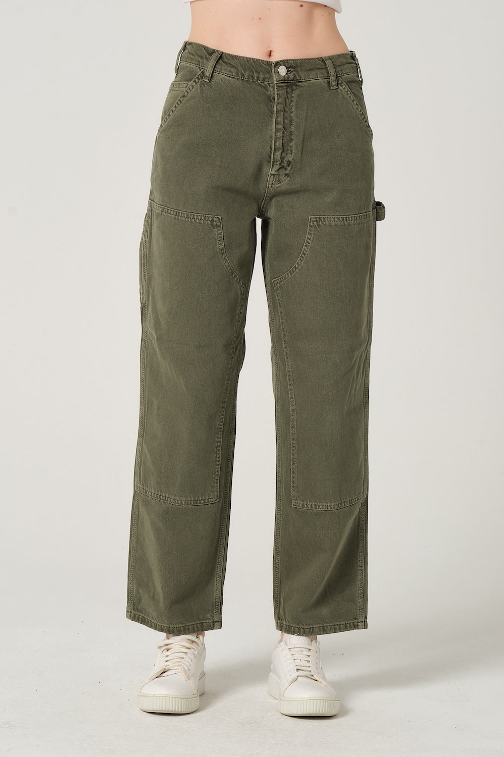 Gennaro-Carpenter Pants- Women Haki-Kot Pantolon-1-fleurdirect.live