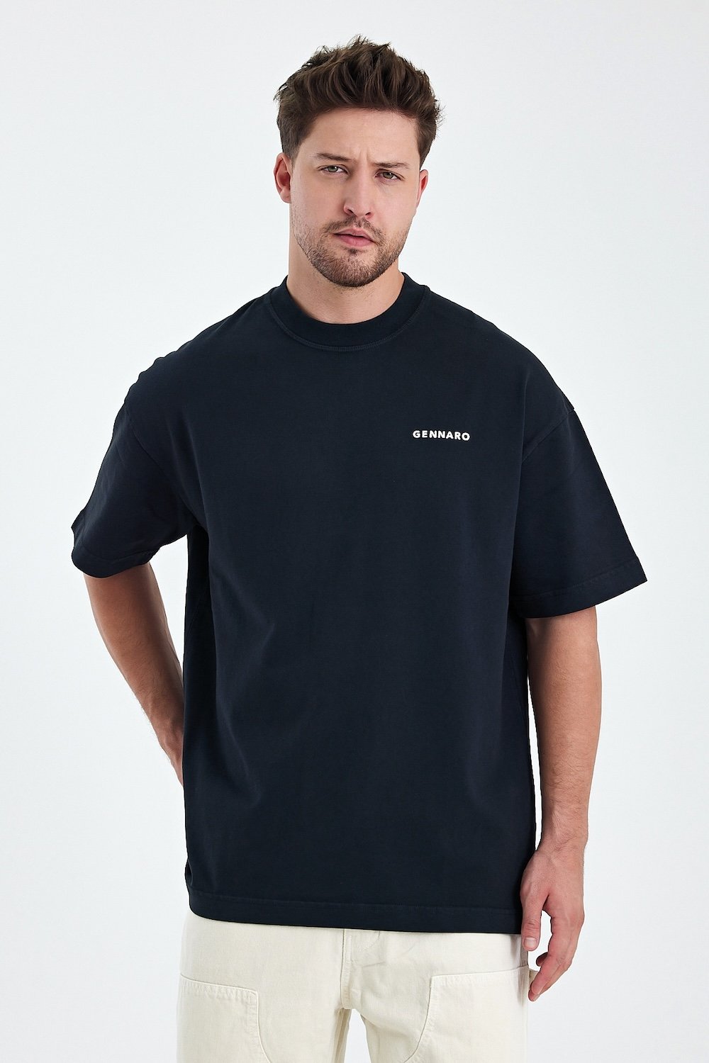 Gennaro-Heavyweight Oversize T-shirt - Siyah-T-Shirts-1-fleurdirect.live