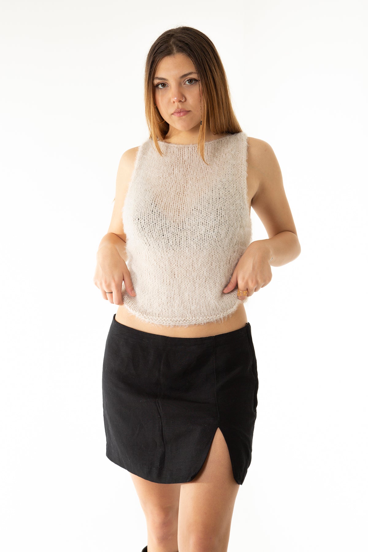Handarte Los Angeles-Krem El Örgüsü Süveter-Top-6-fleurdirect.live