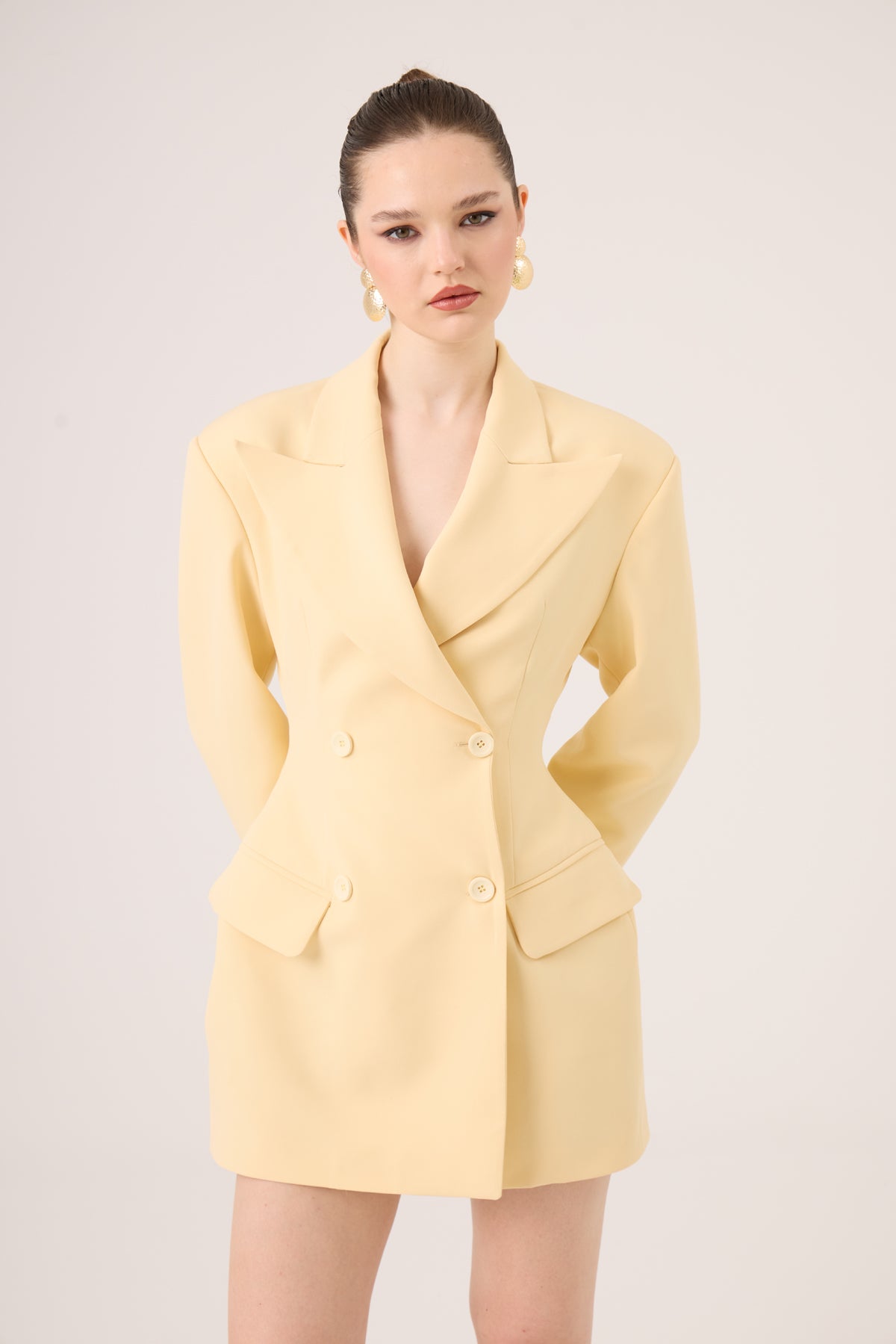 Belden Oturmalı Galina Blazer Ceket Sarı