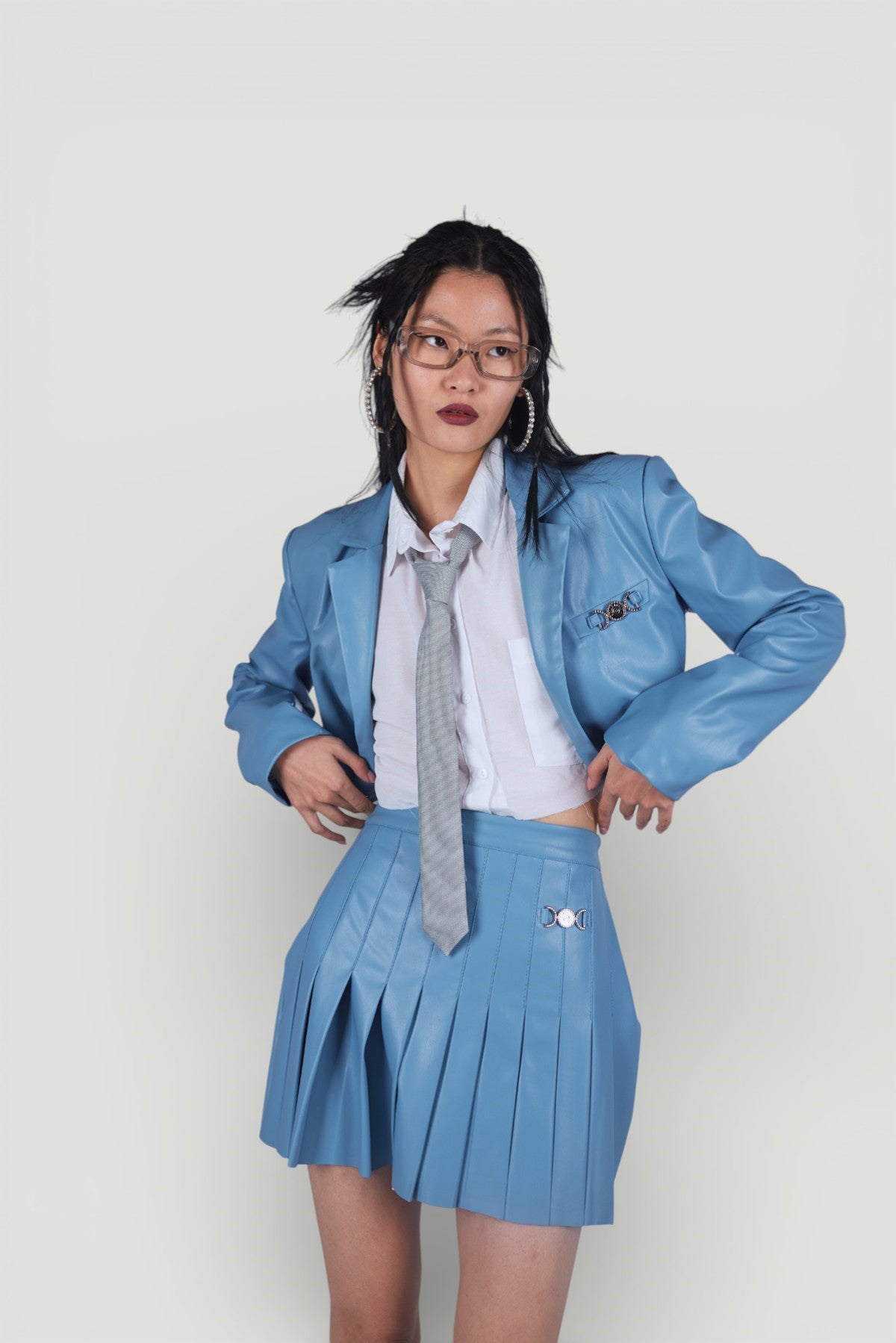 Holly Lolly-Crop Model Astarlı College Ceket Mavi-Ceket-1-fleurdirect.live