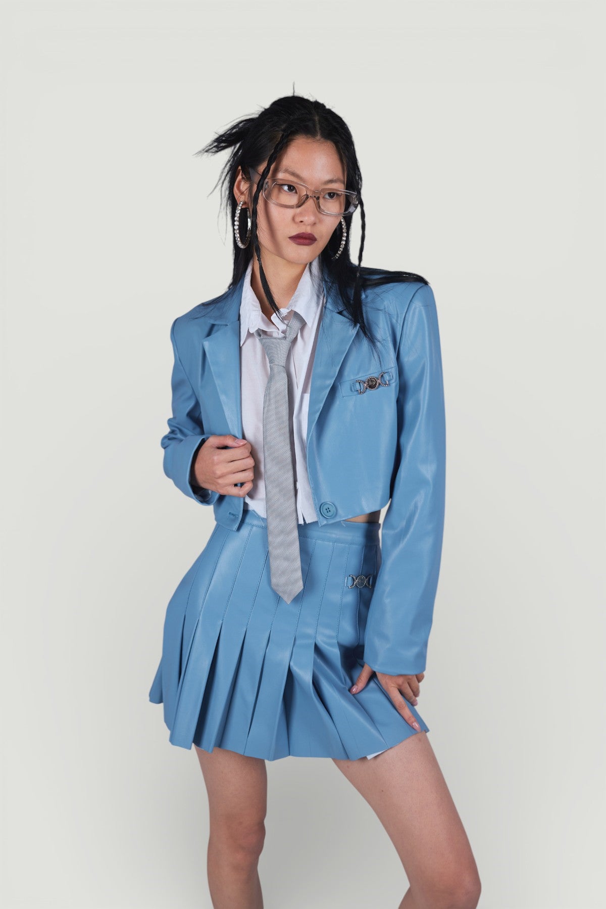 Holly Lolly-Crop Model Astarlı College Ceket Mavi-Ceket-3-fleurdirect.live