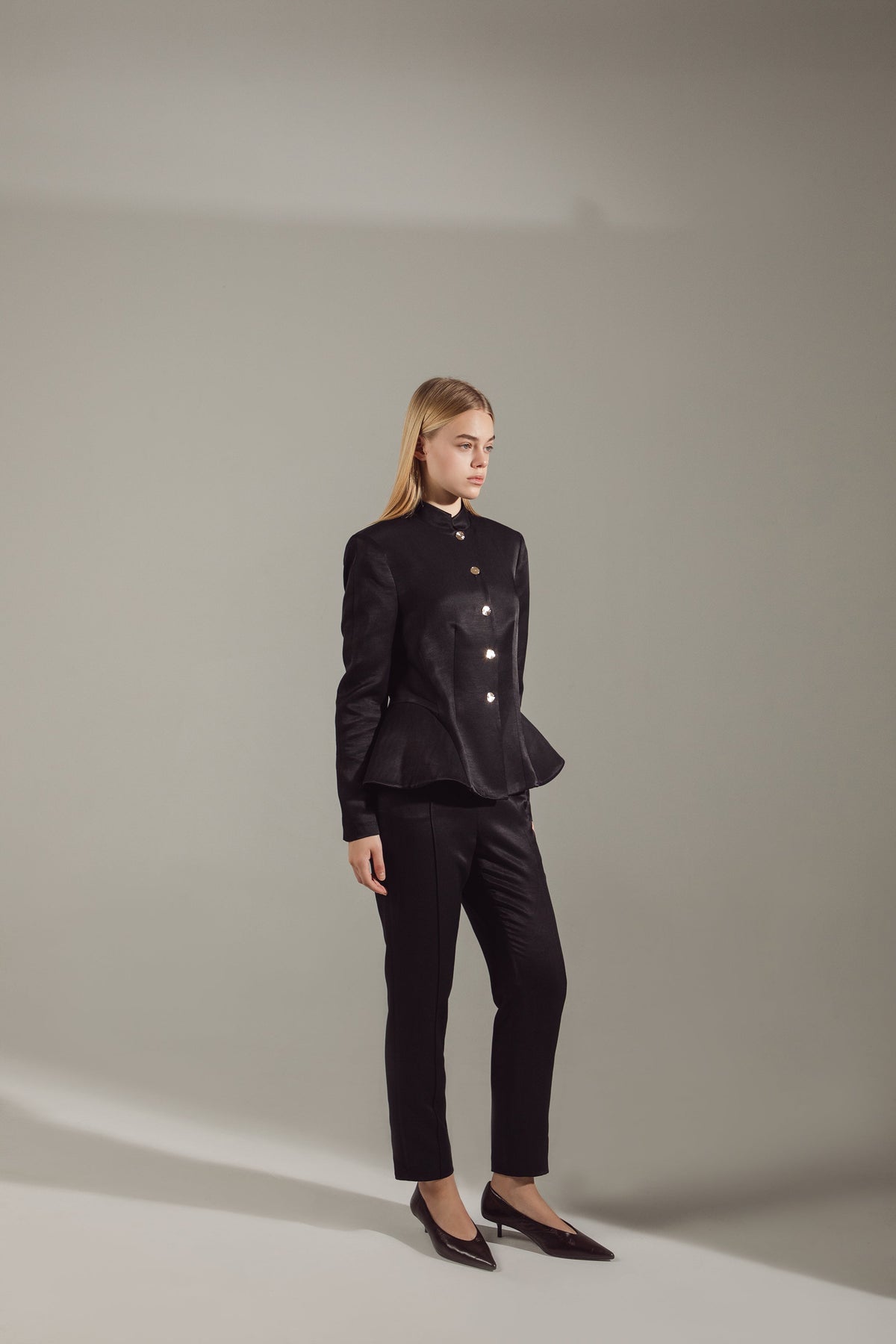 Deep Black Peplum Suit - Jacket & Trousers