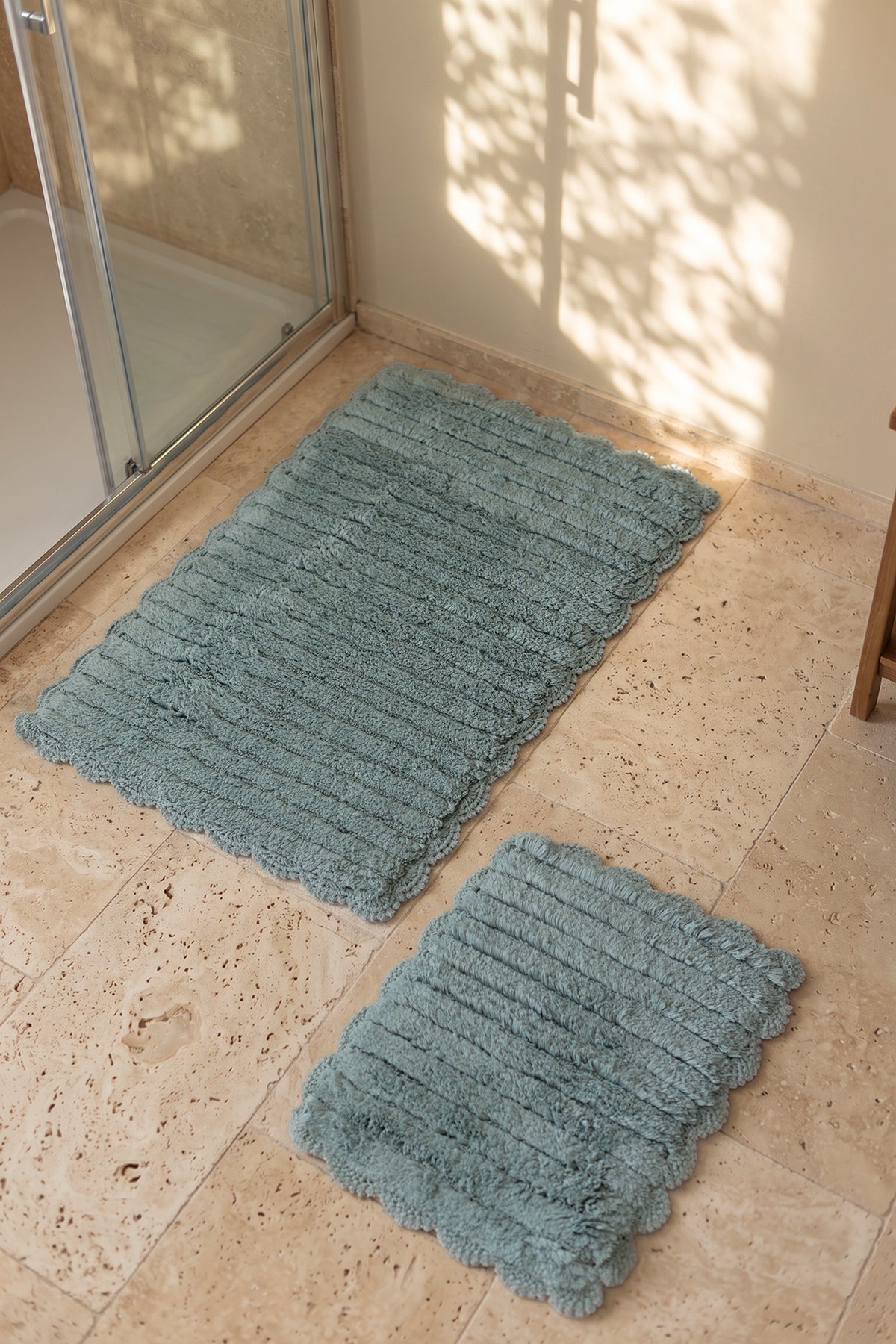 Arora 2'Li Takım %100 Pamuk Banyo Paspası 40X50+60X90 Cm Pudra Mavi