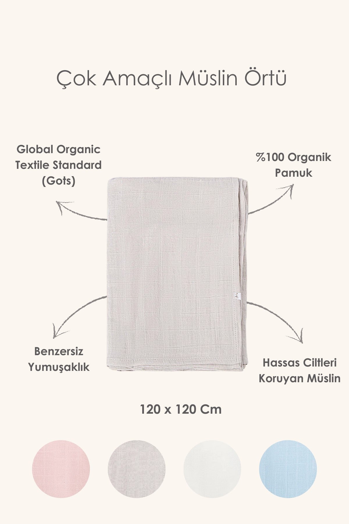 İRYA-Bebemarin Çok Amaçlı Müslin Örtü 120X120 Beyaz-Müslin Örtü-3-fleurdirect.live