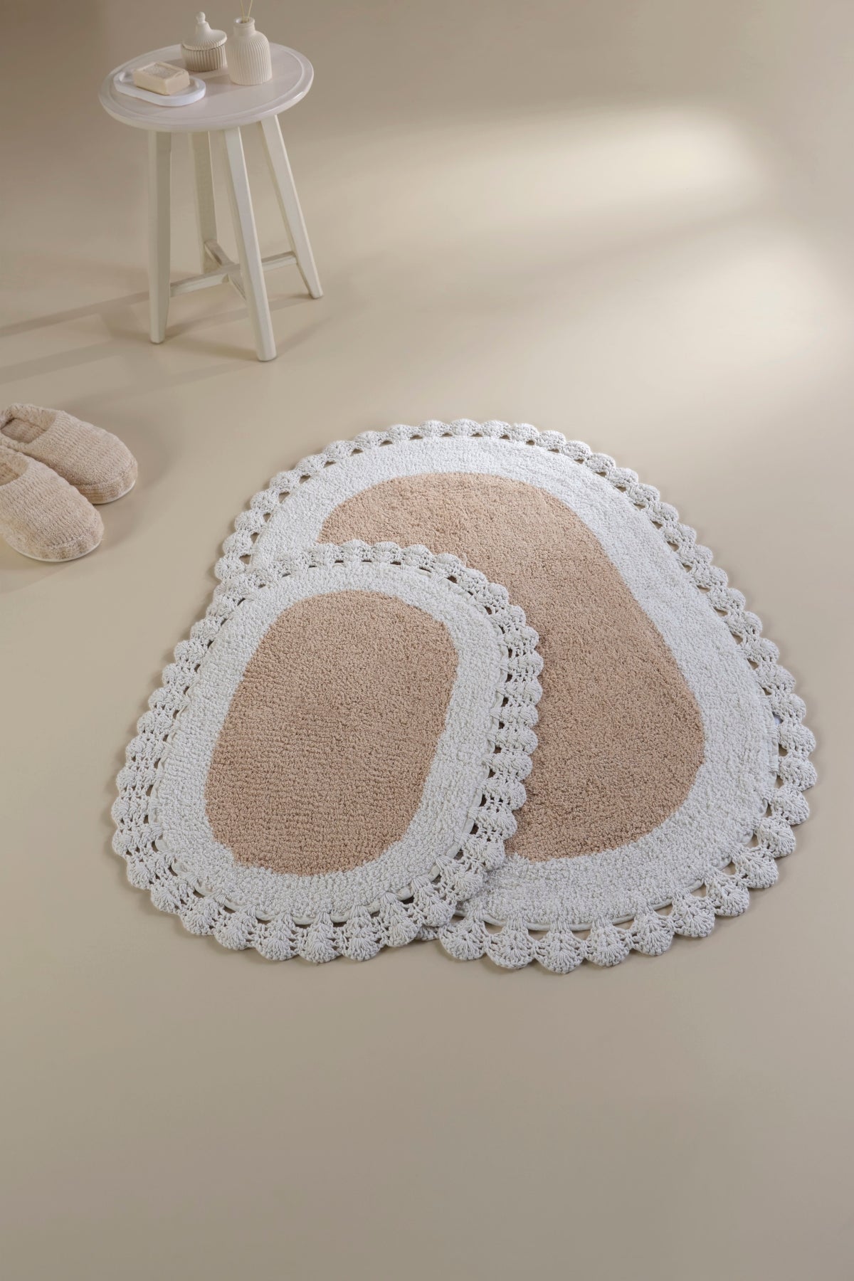 İRYA-Bianca 2’Li Takım Banyo Paspası %100 Pamuk 40X60 + 60X90Cm Kahverengi-Paspas-2-fleurdirect.live