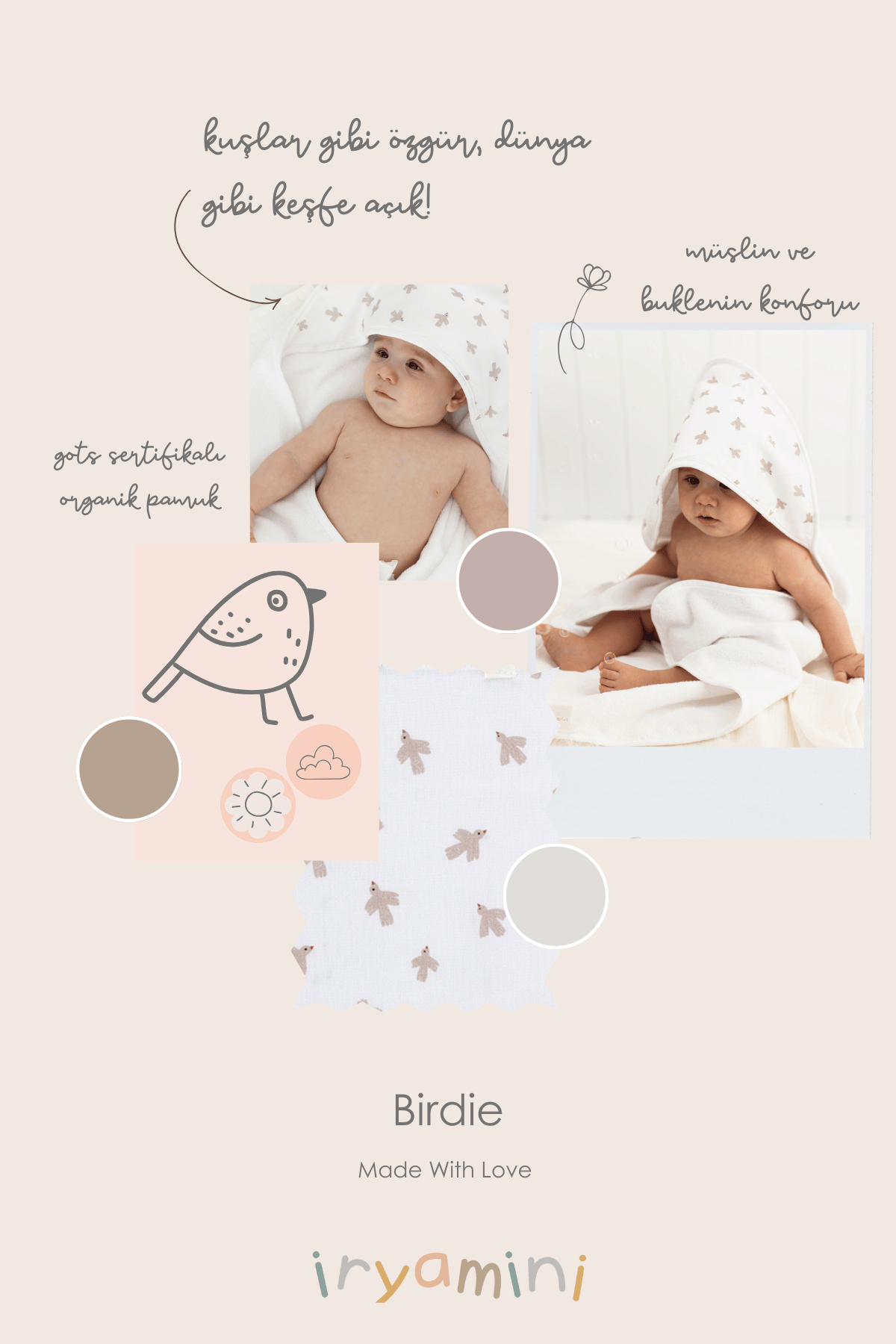 İRYA-Birdie Organik Pamuk Müslin Bebek Kundak Beyaz 75X75-Kundak-4-fleurdirect.live