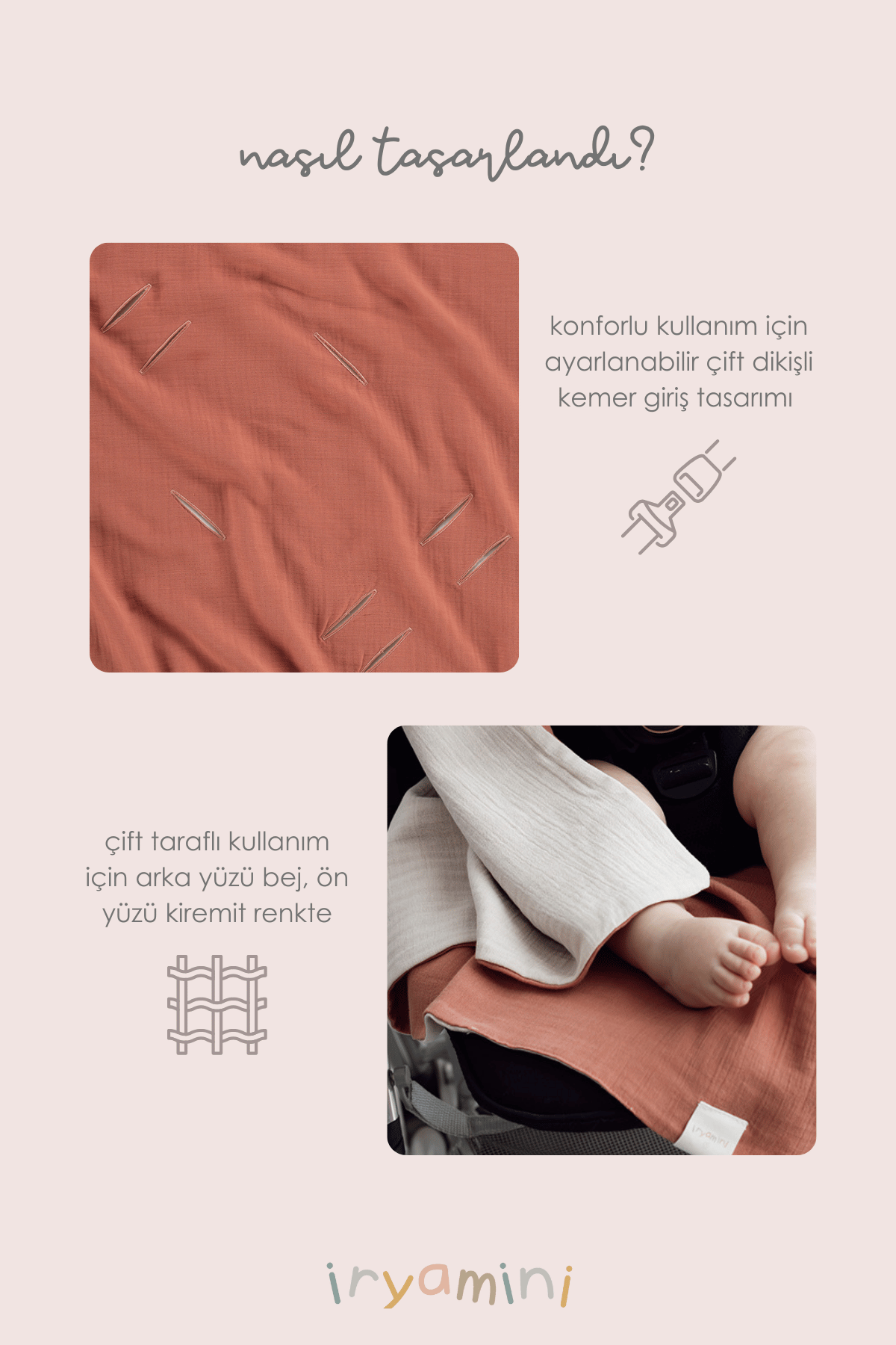 İRYA-Colors Of Joy Organik Pamuk Müslin 2 Katlı Puset Örtüsü Kiremit 85X85-Müslin Örtü-5-fleurdirect.live