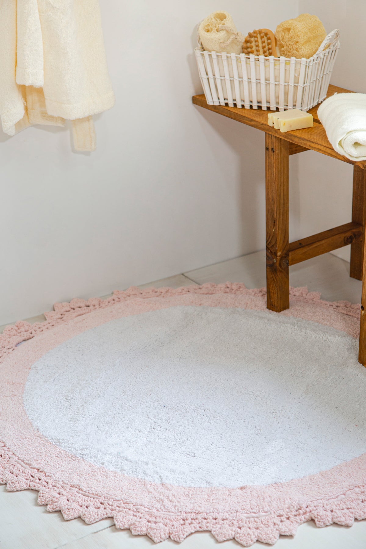 İRYA-Doreen Yuvarlak Banyo Paspası %100 Pamuk 90X90 Pembe-Paspas-6-fleurdirect.live