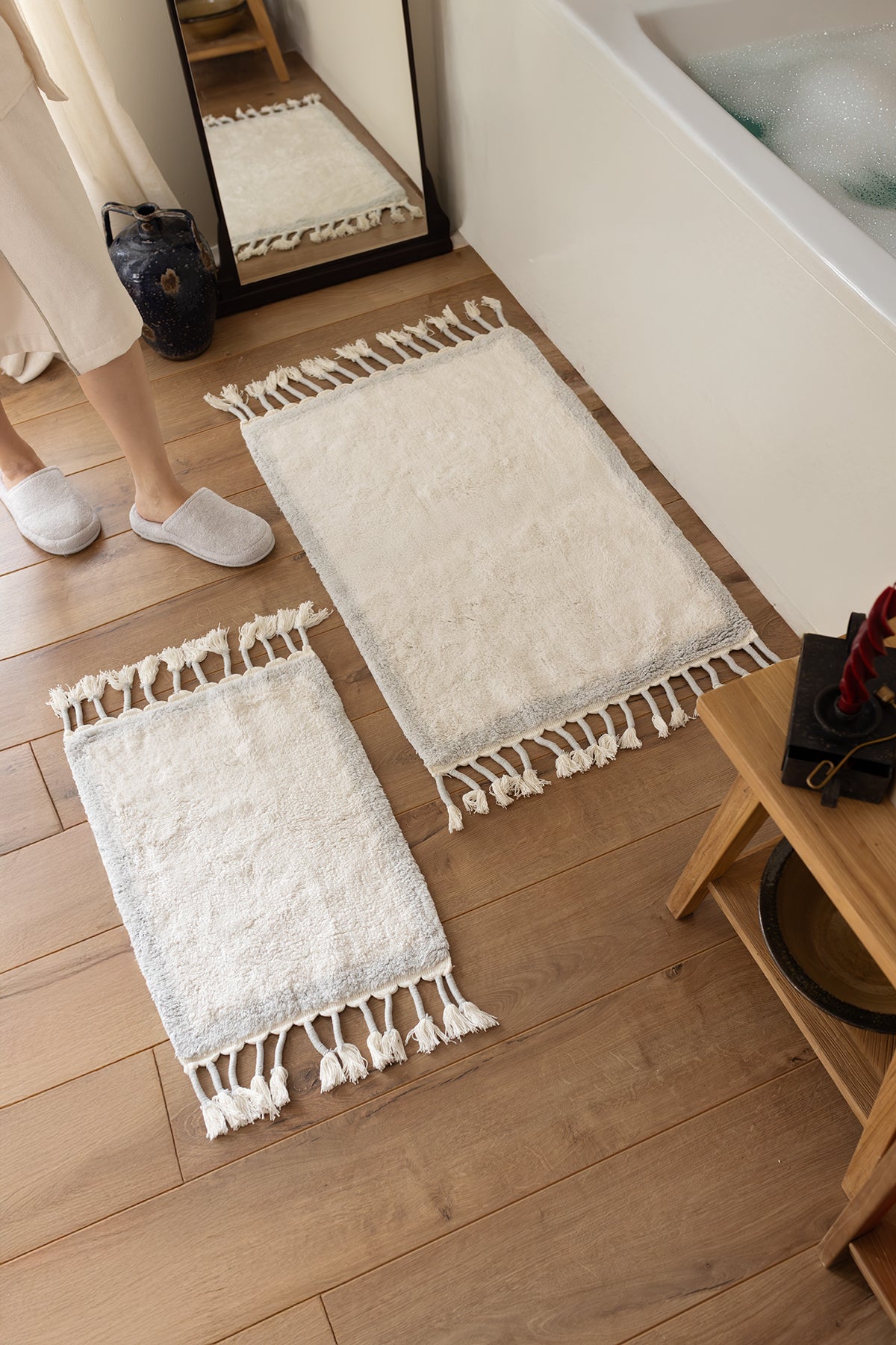 İRYA-Root 2’Li Takım Banyo Paspası %100 Pamuk 40X60+60X90 Cm Buz Mavi-Paspas-1-fleurdirect.live