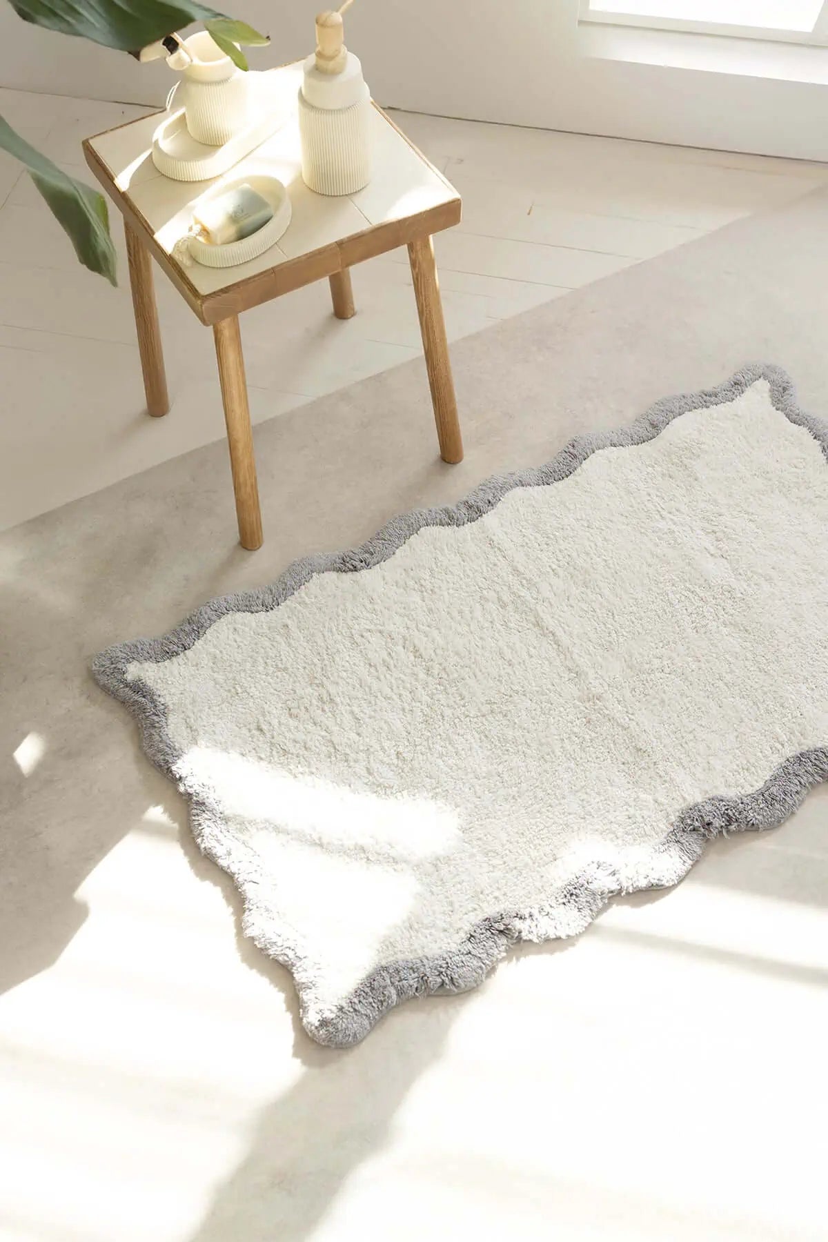 İRYA-Scallop Tekli Banyo Paspası Bambu 60X100 Gri-Paspas-1-fleurdirect.live