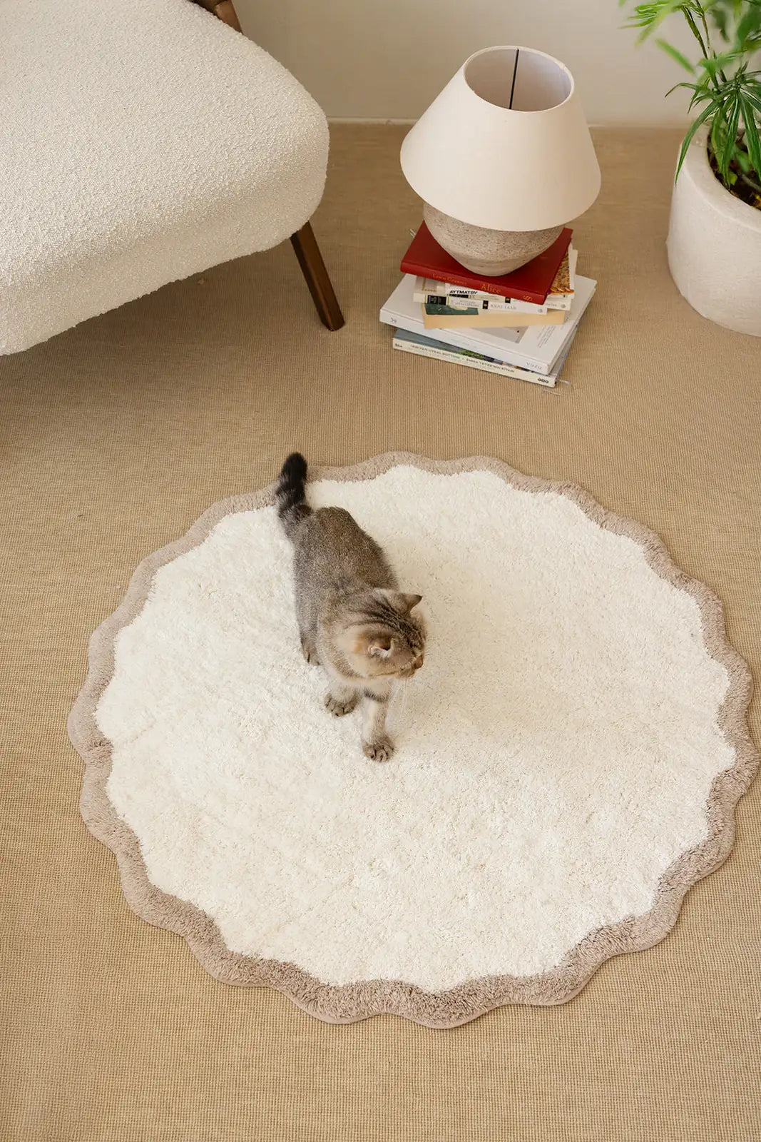 İRYA-Scallop Yuvarlak Banyo Paspası Bambu 90X90 Bej-Paspas-2-fleurdirect.live