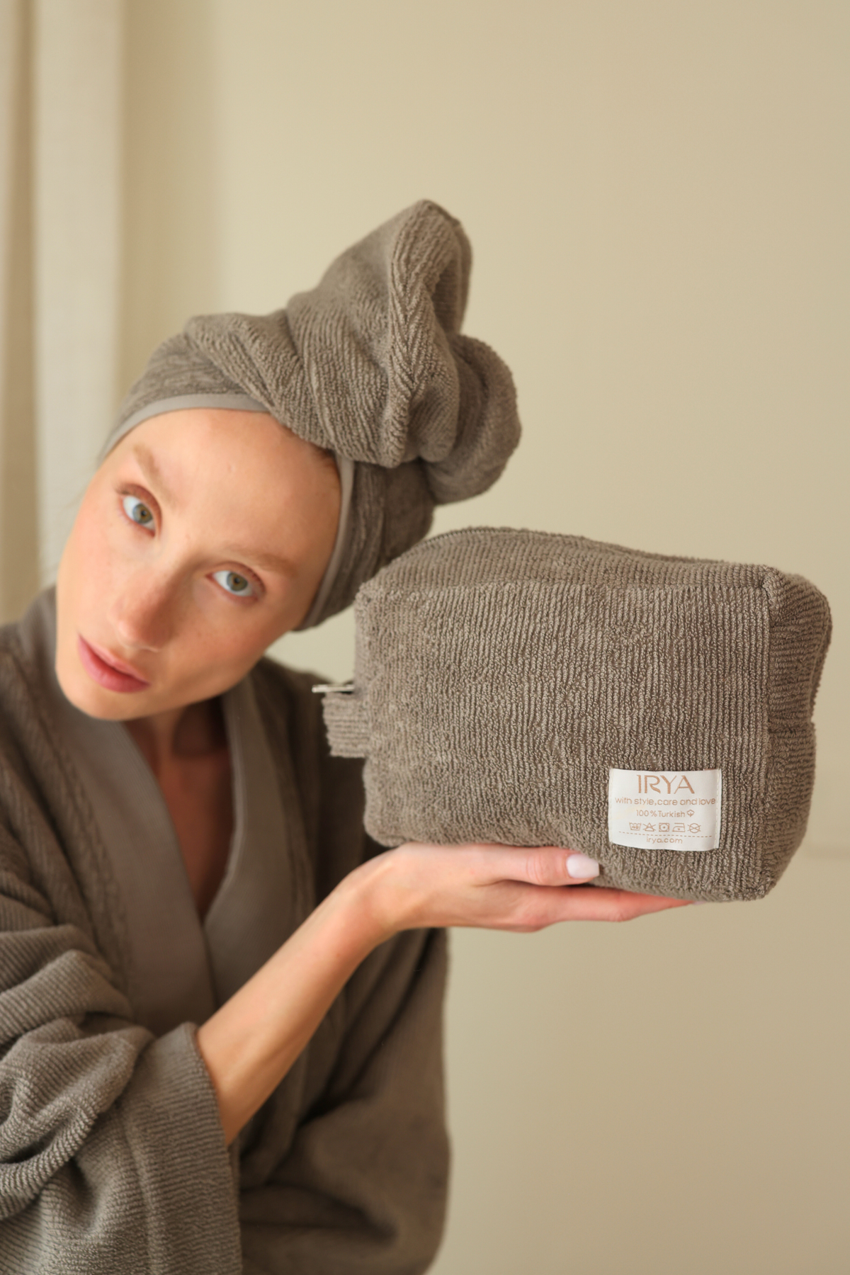 İRYA-Solena Düğmeli Havlu Bone Gri-Bornoz-2-fleurdirect.live