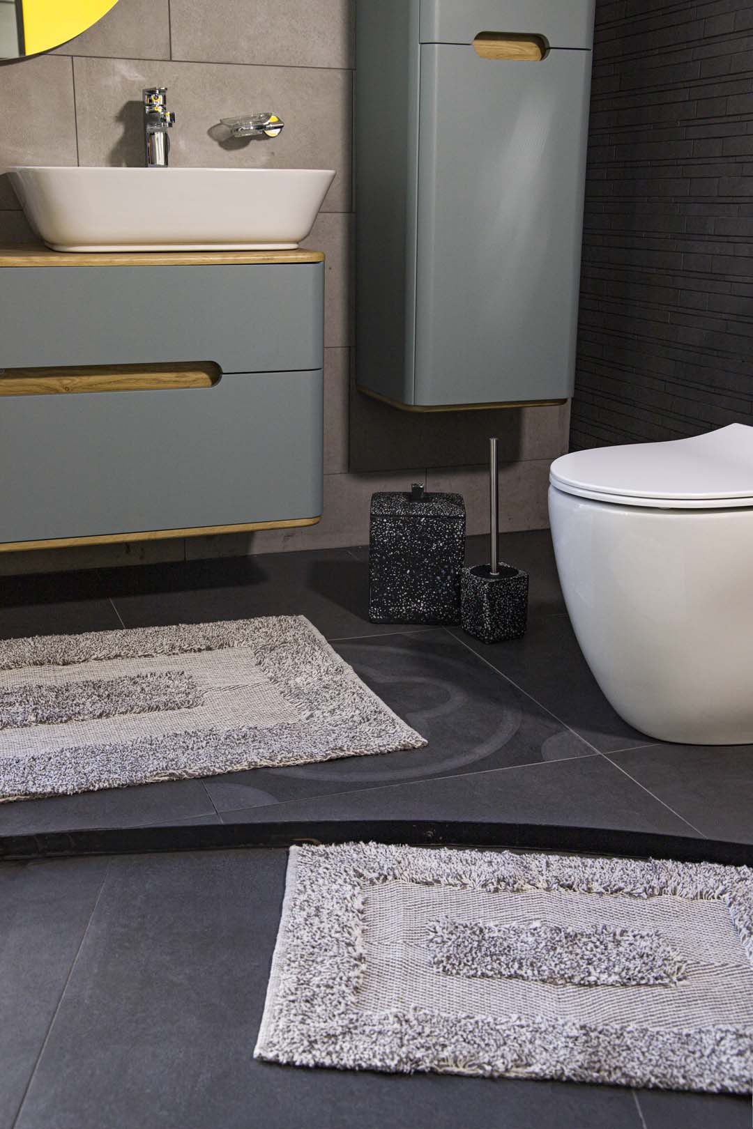 İRYA-Vivian 2’Li Takım Banyo Paspası %100 Pamuk 40X60 + 60X90 Gri-Paspas-9-fleurdirect.live