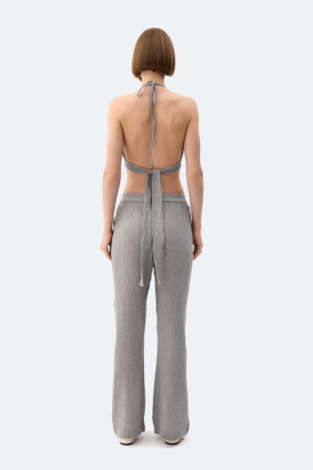 İkikız-Gri Crinkle Crop Üst-Bluz-2-fleurdirect.live