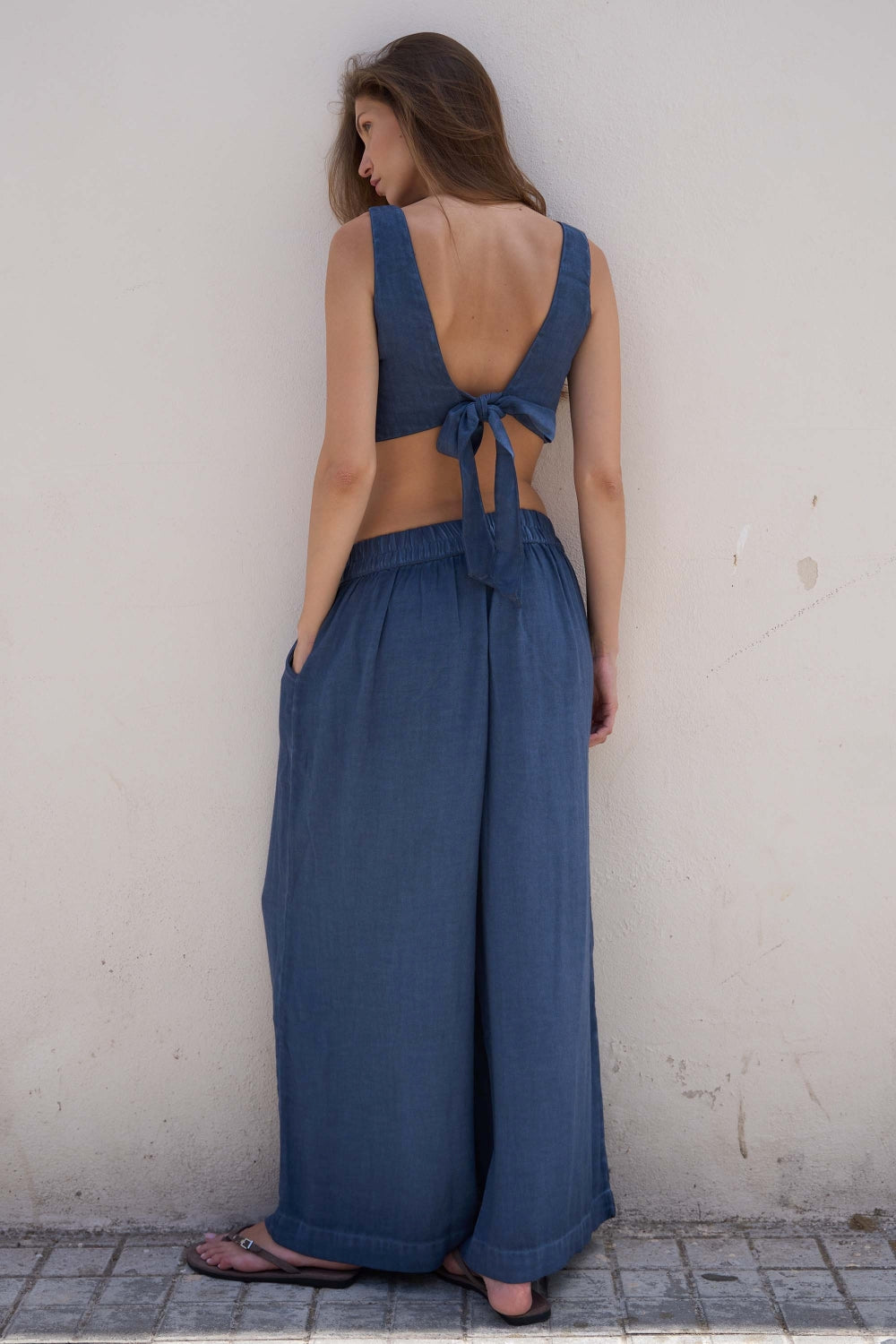 Keten Navy Palazzo Pantolon - 2
